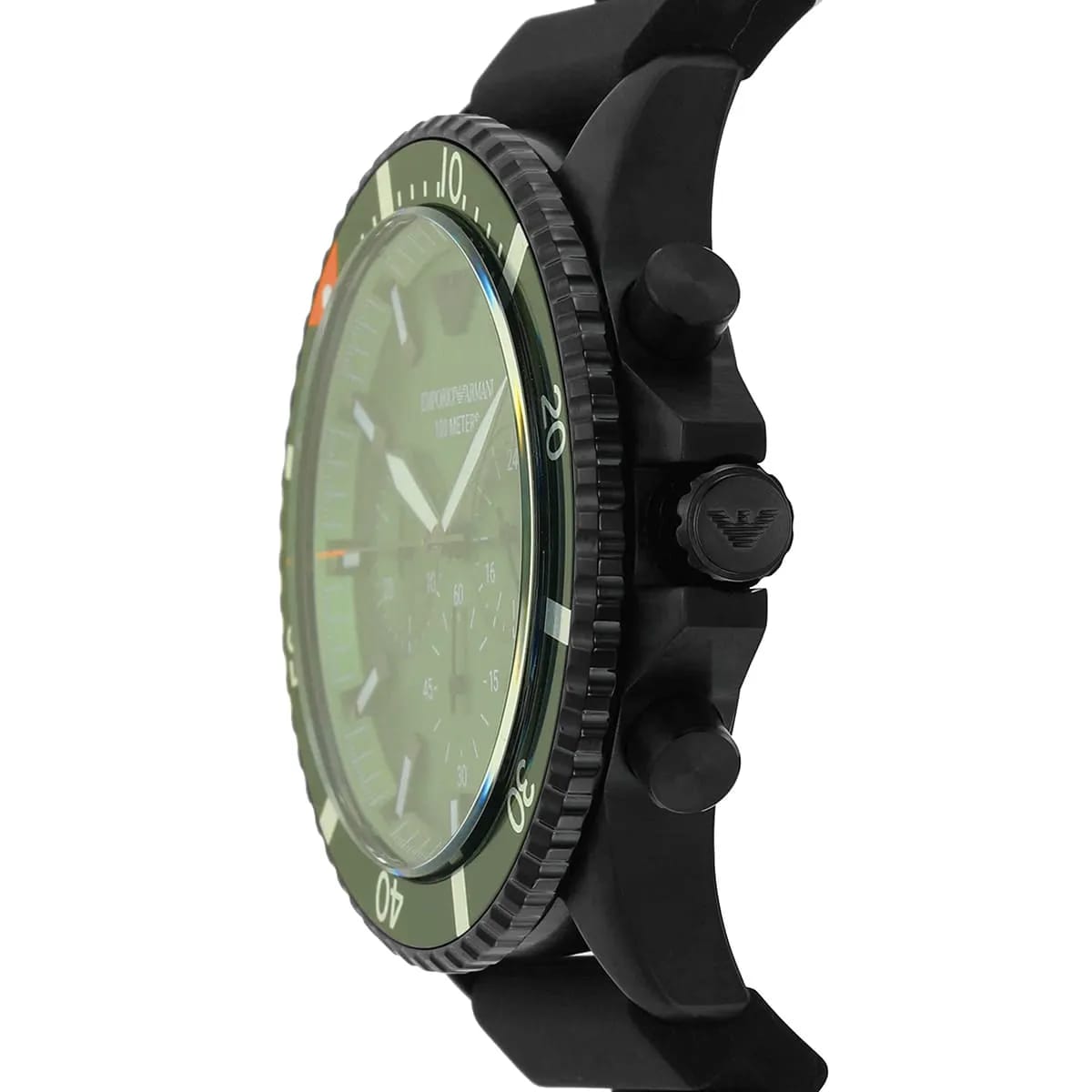 Emporio Armani Diver AR11463 43mm Men's Chronograph Watch – Green Sunray & Green Silicone Strap