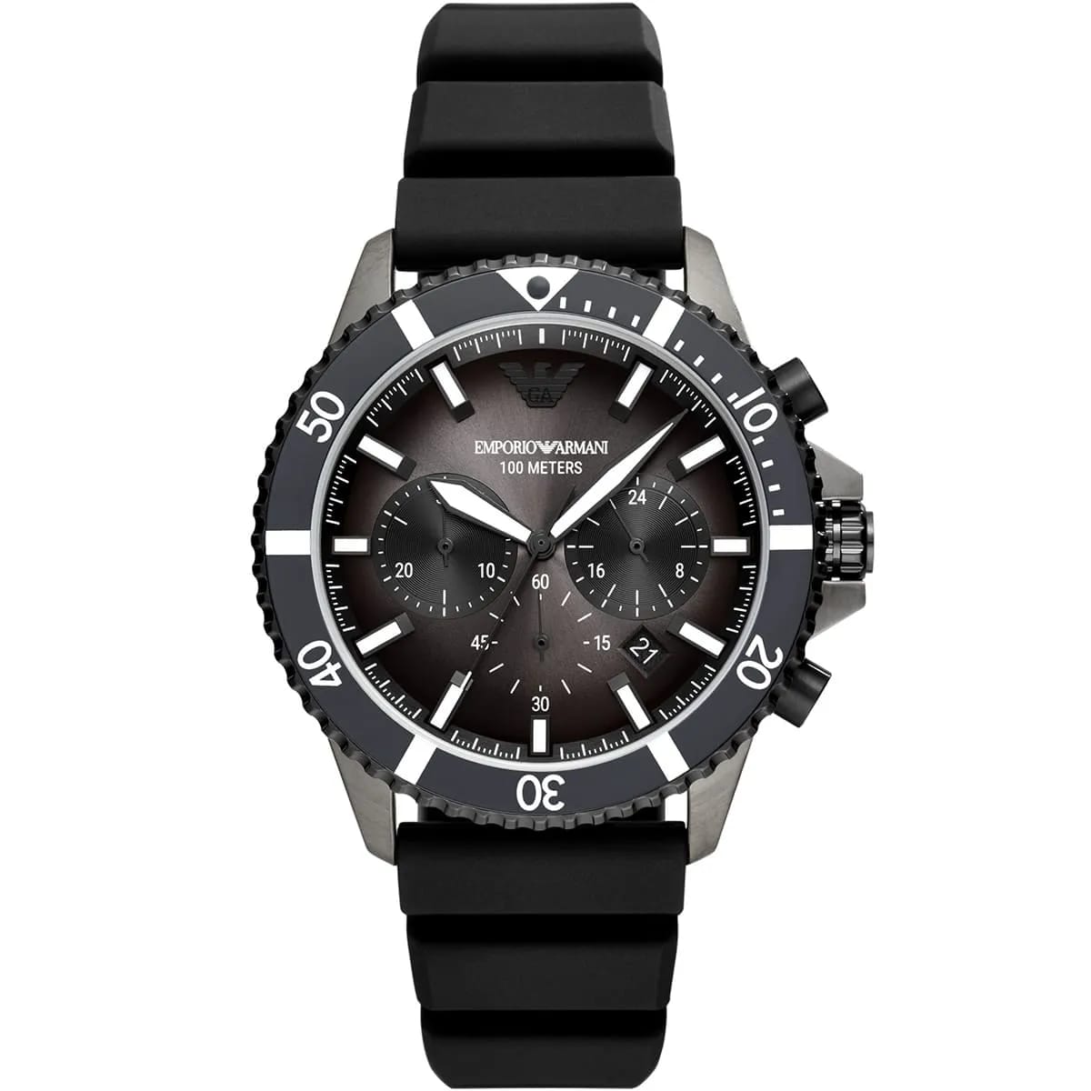 Emporio Armani Diver AR11515 43mm Men's Chronograph Watch – Black & Black Silicone Strap