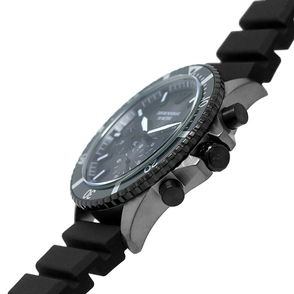 Emporio Armani Diver AR11515 43mm Men's Chronograph Watch – Black & Black Silicone Strap