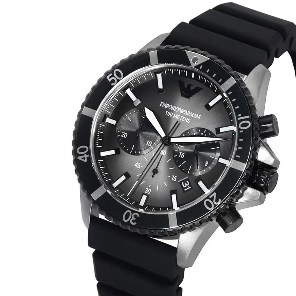 Emporio Armani Diver AR11515 43mm Men's Chronograph Watch – Black & Black Silicone Strap