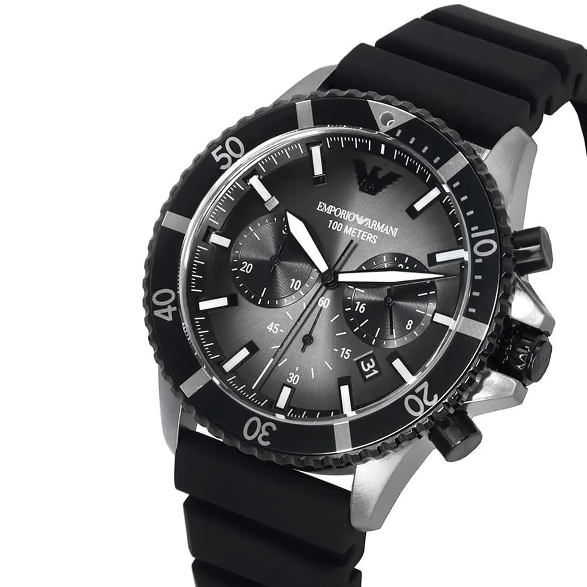 Emporio Armani Diver AR11515 43mm Men's Chronograph Watch – Black & Black Silicone Strap