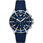 Emporio Armani Diver AR11588 43mm Men's Chronograph Watch – Blue Sunray & Blue Textile Strap