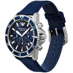 Emporio Armani Diver AR11588 43mm Men's Chronograph Watch – Blue Sunray & Blue Textile Strap