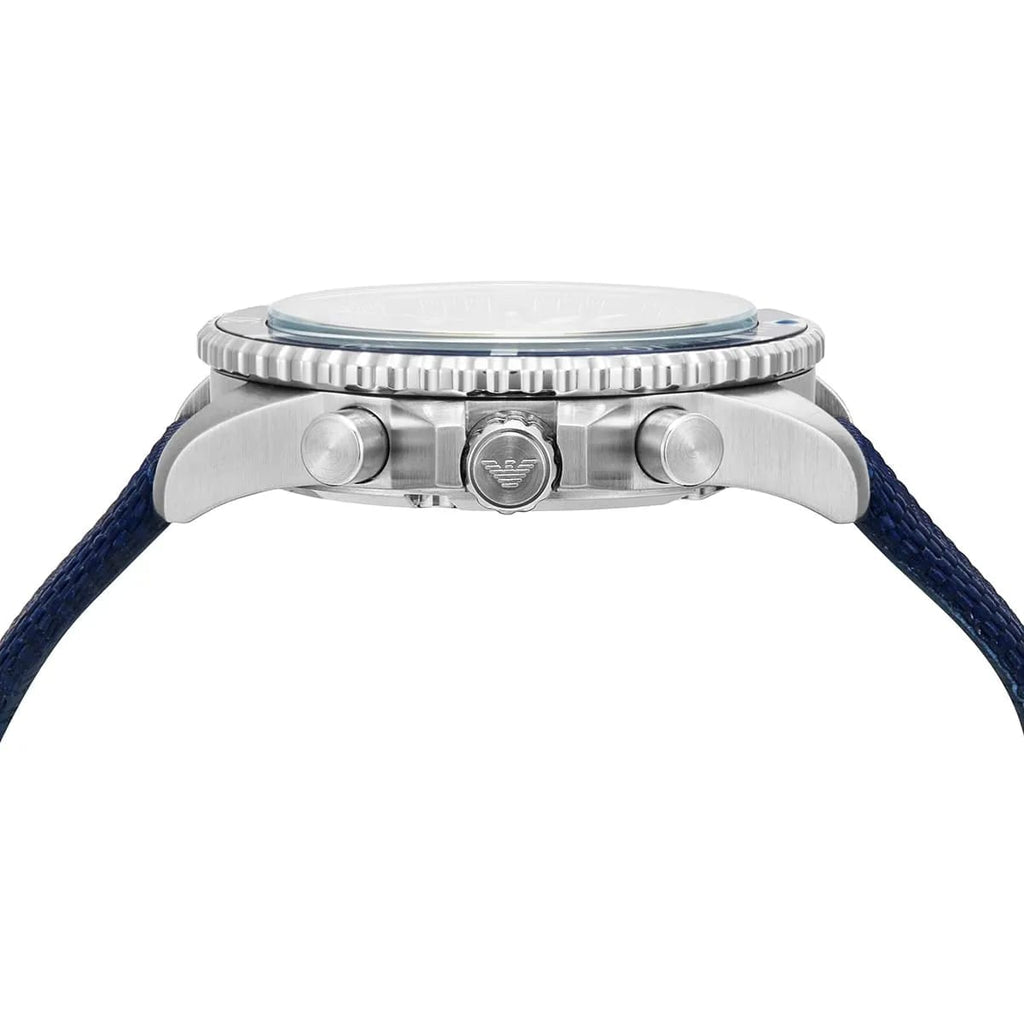 Emporio Armani Diver AR11588 43mm Men's Chronograph Watch – Blue Sunray & Blue Textile Strap