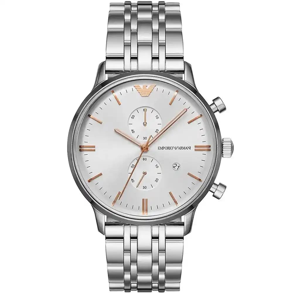 Emporio Armani Gianni AR1933 43mm Men's Chronograph Watch – Silver & Silver-Tone Stainless Steel Bracelet