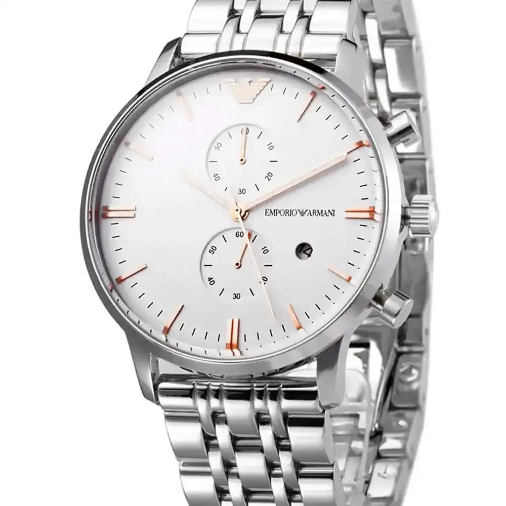 Emporio Armani Gianni AR1933 43mm Men's Chronograph Watch – Silver & Silver-Tone Stainless Steel Bracelet