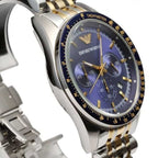 Emporio Armani Tazio AR6088 43mm Men's Chronograph Watch – Blue & Two-Tone Stainless Steel Bracelet