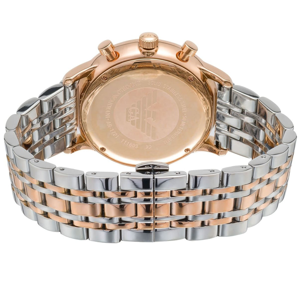 Emporio Armani Gianni AR1721 43mm Men's Chronograph Watch – Grey Sunray & Rose Gold Stainless Steel Bracelet