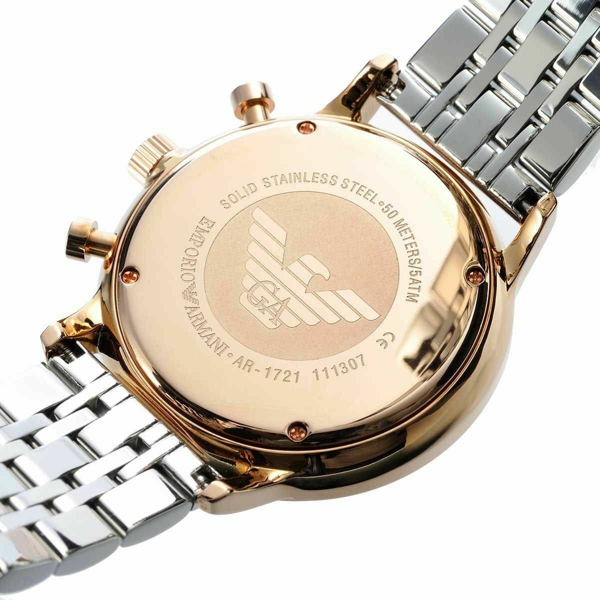 Emporio Armani Gianni AR1721 43mm Men's Chronograph Watch – Grey Sunray & Rose Gold Stainless Steel Bracelet