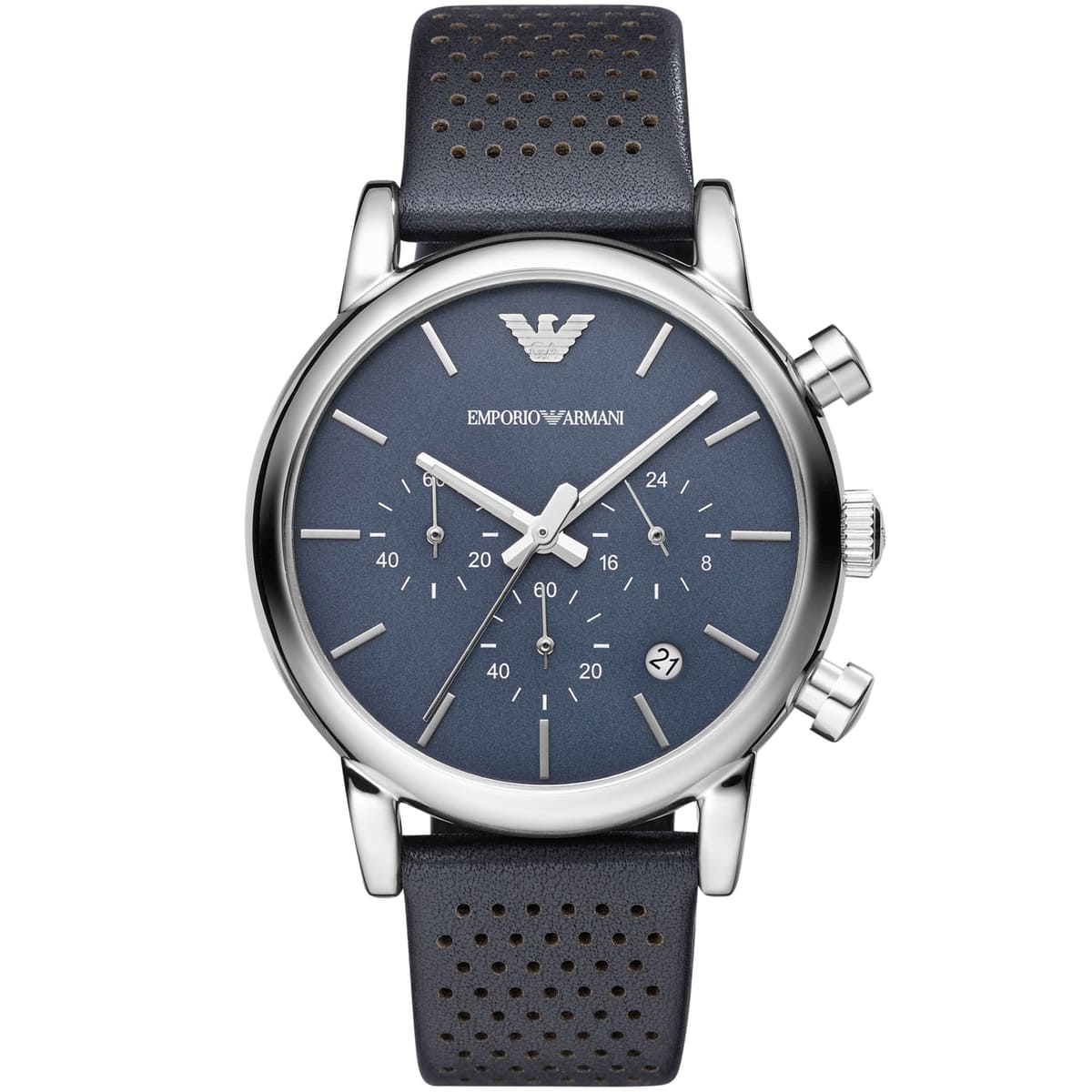 Emporio Armani Luigi AR1736 43mm Men's Chronograph Watch – Blue & Blue Genuine Leather Strap