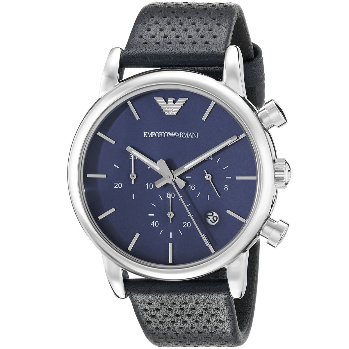 Emporio Armani Luigi AR1736 43mm Men's Chronograph Watch – Blue & Blue Genuine Leather Strap