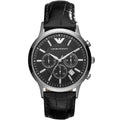 Emporio Armani Renato AR2447 43mm Men's Chronograph Watch – Black & Black Genuine Leather Strap