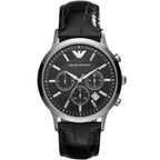 Emporio Armani Renato AR2447 43mm Men's Chronograph Watch – Black & Black Genuine Leather Strap
