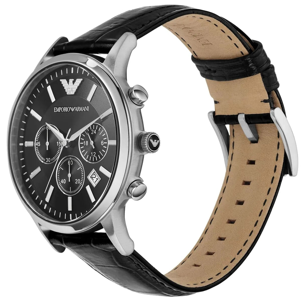 Emporio Armani Renato AR2447 43mm Men's Chronograph Watch – Black & Black Genuine Leather Strap