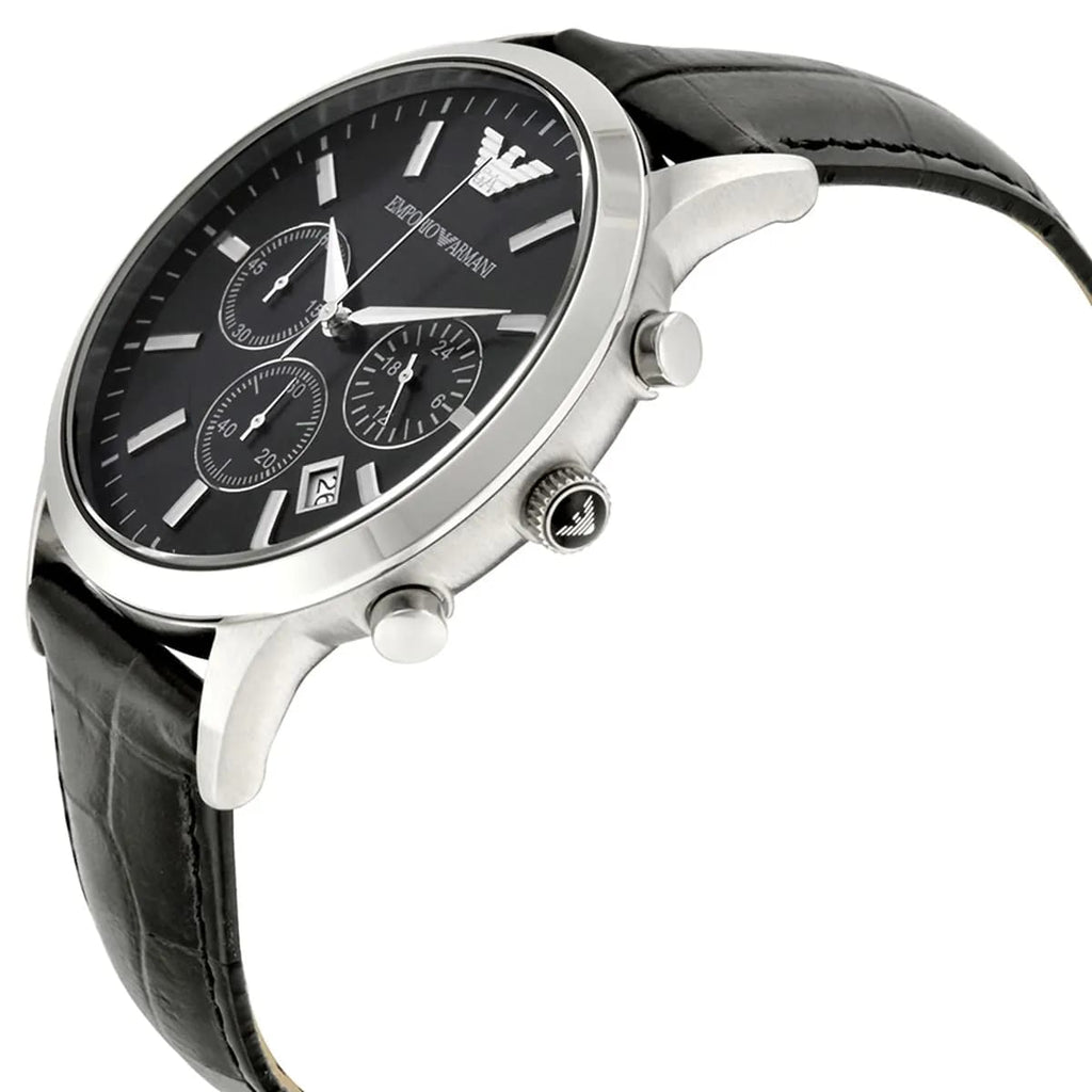 Emporio Armani Renato AR2447 43mm Men's Chronograph Watch – Black & Black Genuine Leather Strap