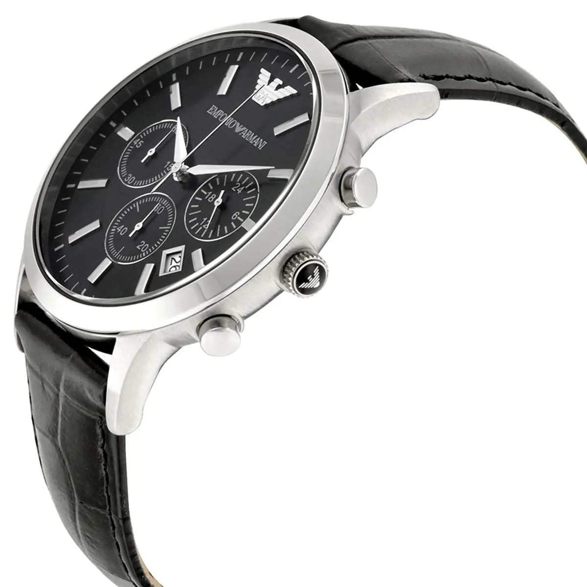 Emporio Armani Renato AR2447 43mm Men's Chronograph Watch – Black & Black Genuine Leather Strap