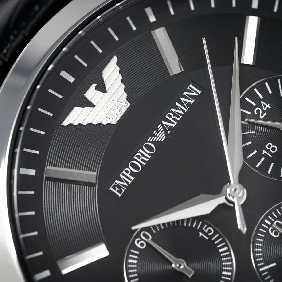 Emporio Armani Renato AR2447 43mm Men's Chronograph Watch – Black & Black Genuine Leather Strap