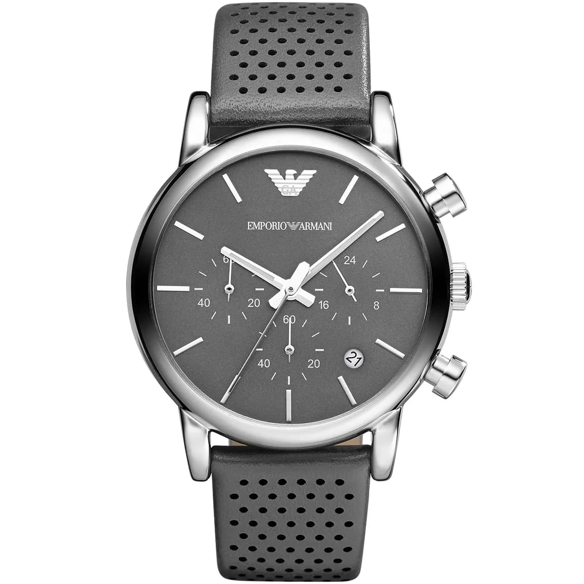 Emporio Armani Luigi AR1735 43mm Men's Chronograph Watch – Grey & Grey Genuine Leather Strap