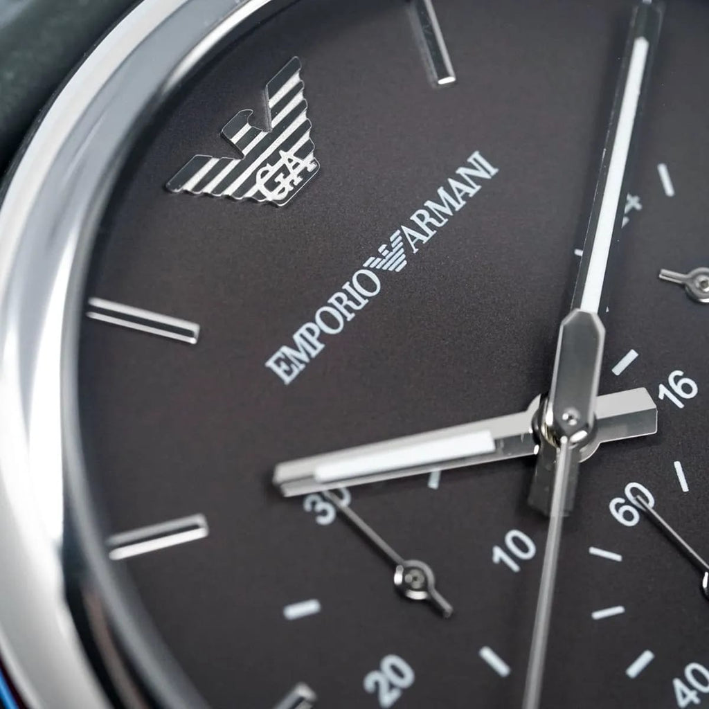 Emporio Armani Luigi AR1735 43mm Men's Chronograph Watch – Grey & Grey Genuine Leather Strap