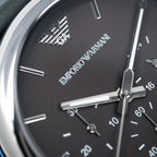 Emporio Armani Luigi AR1735 43mm Men's Chronograph Watch – Grey & Grey Genuine Leather Strap
