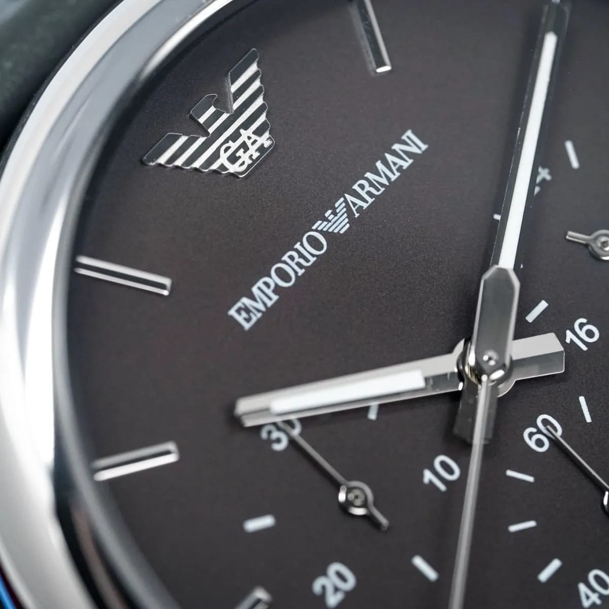 Emporio Armani Luigi AR1735 43mm Men's Chronograph Watch – Grey & Grey Genuine Leather Strap