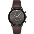 Emporio Armani Gianni AR1932 43mm Men's Chronograph Watch – Grey Sunray & Brown Genuine Leather Strap