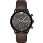 Emporio Armani Gianni AR1932 43mm Men's Chronograph Watch – Grey Sunray & Brown Genuine Leather Strap