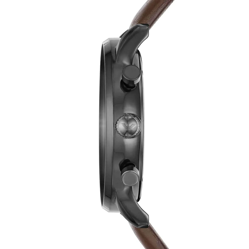 Emporio Armani Gianni AR1932 43mm Men's Chronograph Watch – Grey Sunray & Brown Genuine Leather Strap