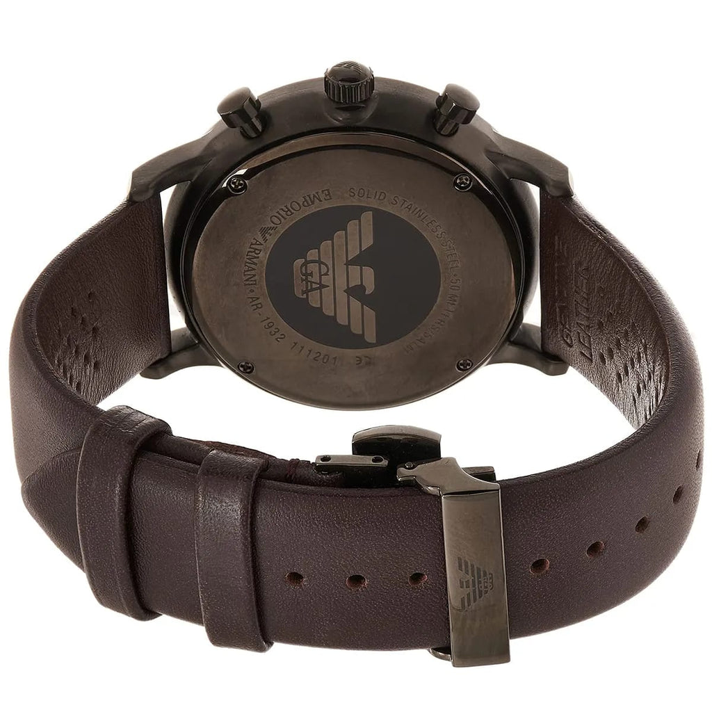 Emporio Armani Gianni AR1932 43mm Men's Chronograph Watch – Grey Sunray & Brown Genuine Leather Strap