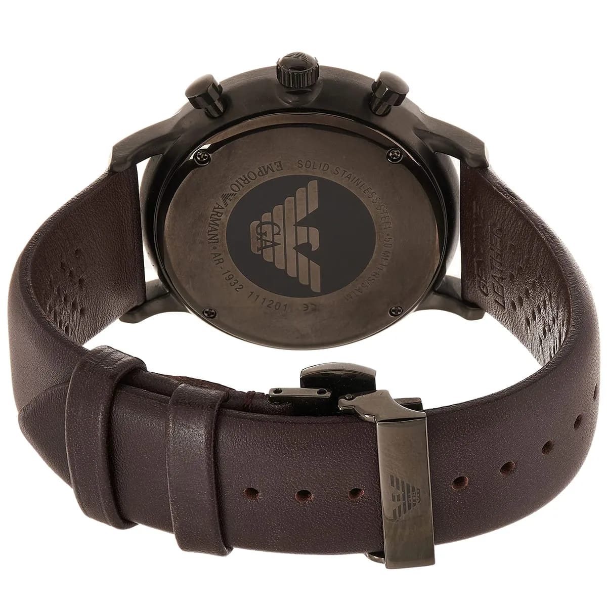 Emporio Armani Gianni AR1932 43mm Men's Chronograph Watch – Grey Sunray & Brown Genuine Leather Strap
