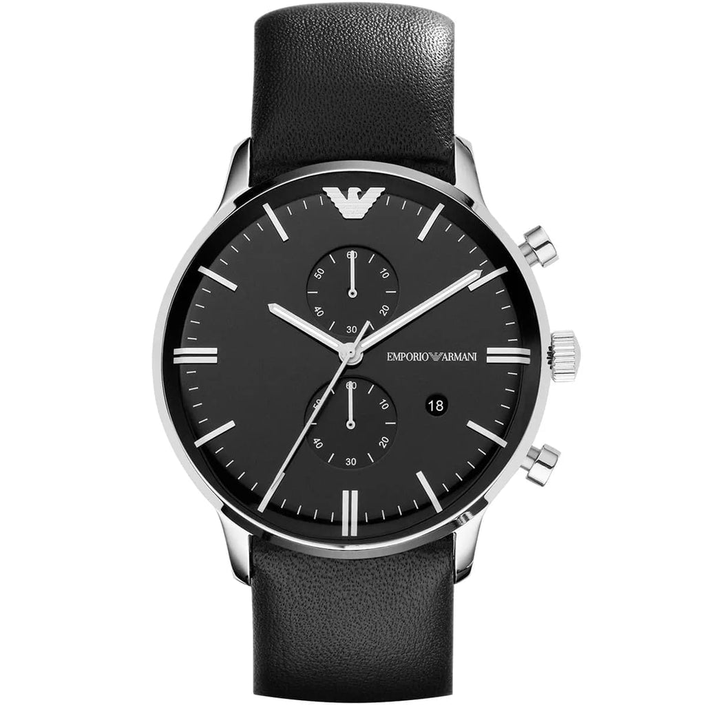 Emporio Armani Gianni AR0397 43mm Men's Chronograph Watch – Black & Black Genuine Leather Strap