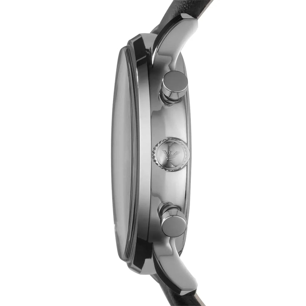 Emporio Armani Gianni AR0397 43mm Men's Chronograph Watch – Black & Black Genuine Leather Strap