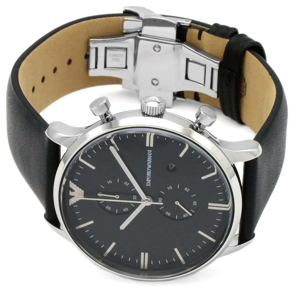 Emporio Armani Gianni AR0397 43mm Men's Chronograph Watch – Black & Black Genuine Leather Strap