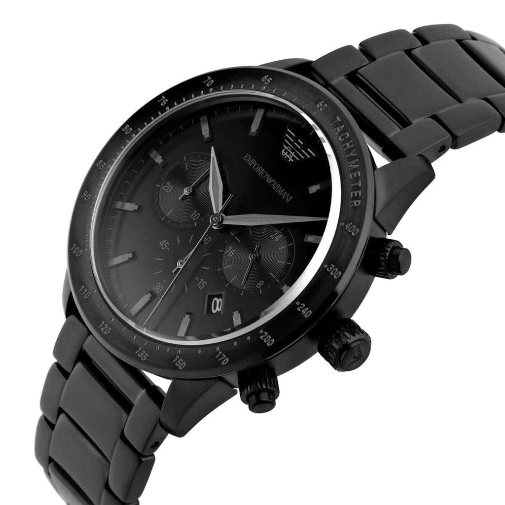 Emporio Armani Mario AR11242 43mm Men's Chronograph Watch – Black & Black Stainless Steel Bracelet