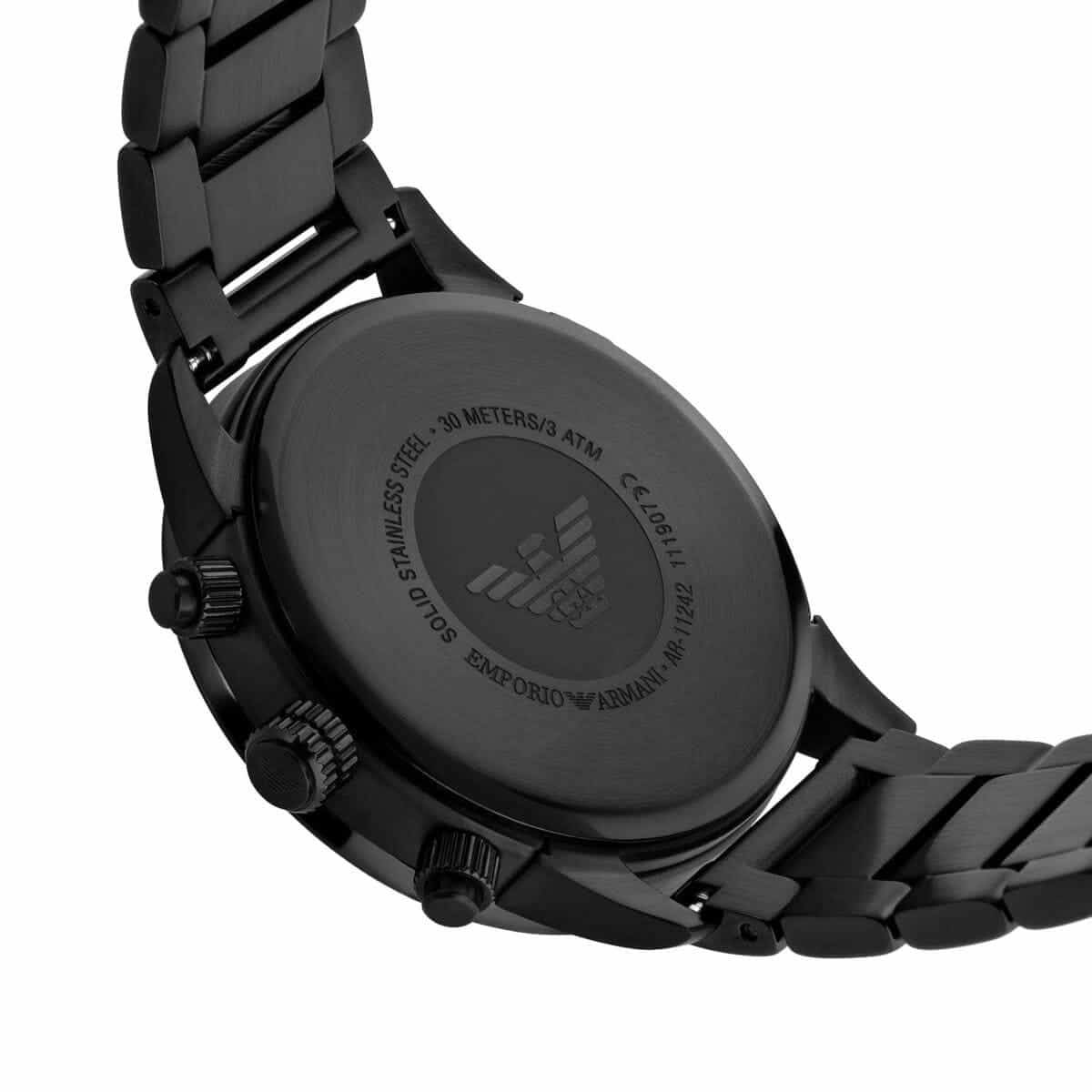 Emporio Armani Mario AR11242 43mm Men's Chronograph Watch – Black & Black Stainless Steel Bracelet