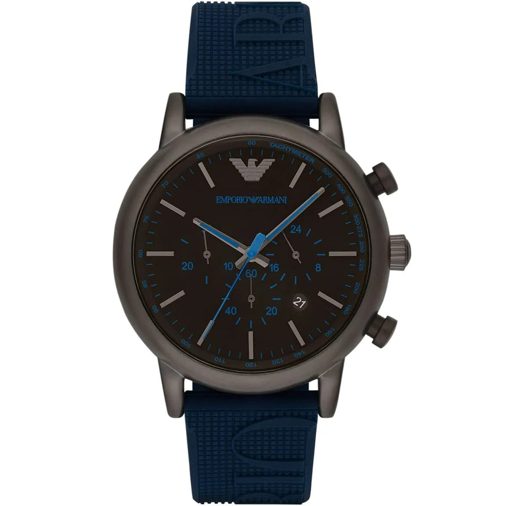 Emporio Armani Luigi AR11023 43mm Men's Chronograph Watch – Black & Blue Silicone Strap