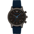 Emporio Armani Luigi AR11023 43mm Men's Chronograph Watch – Black & Blue Silicone Strap