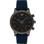 Emporio Armani Luigi AR11023 43mm Men's Chronograph Watch – Black & Blue Silicone Strap