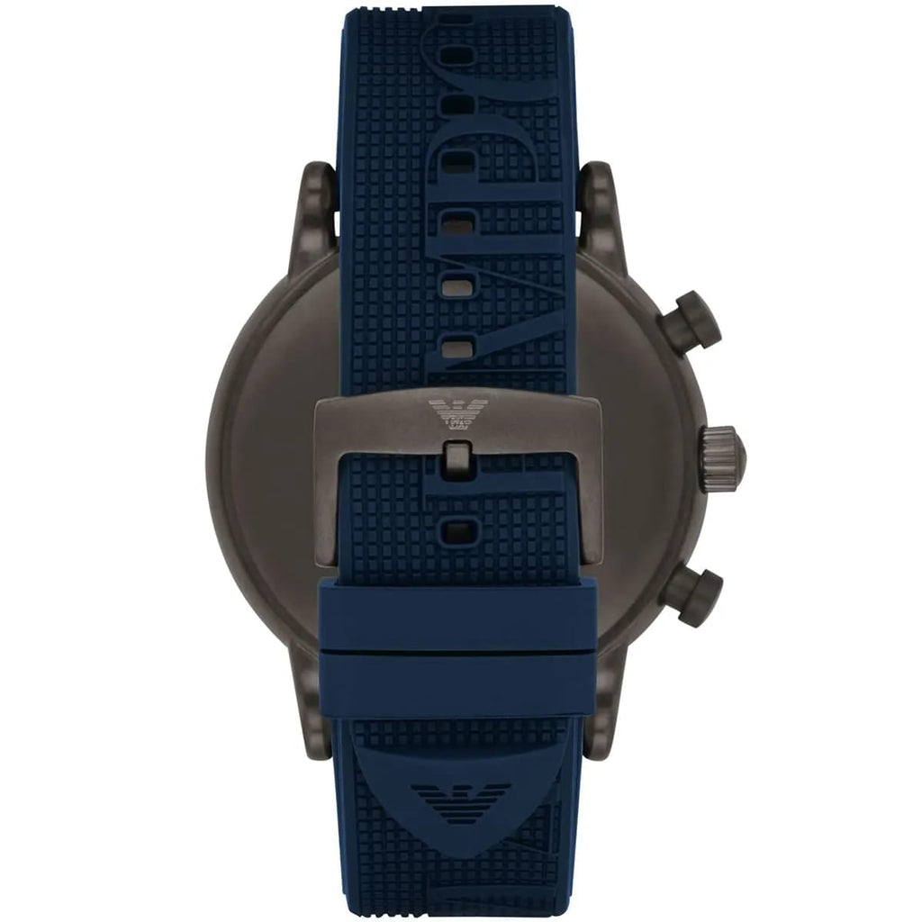 Emporio Armani Luigi AR11023 43mm Men's Chronograph Watch – Black & Blue Silicone Strap