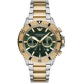 Emporio Armani Diver AR11586 43mm Men's Chronograph Watch – Green & Two-Tone Stainless Steel Bracelet