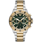 Emporio Armani Diver AR11586 43mm Men's Chronograph Watch – Green & Two-Tone Stainless Steel Bracelet
