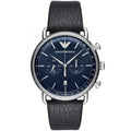 Emporio Armani Aviator AR11105 43mm Men's Chronograph Watch – Blue & Blue Genuine Leather Strap