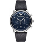 Emporio Armani Aviator AR11105 43mm Men's Chronograph Watch – Blue & Blue Genuine Leather Strap