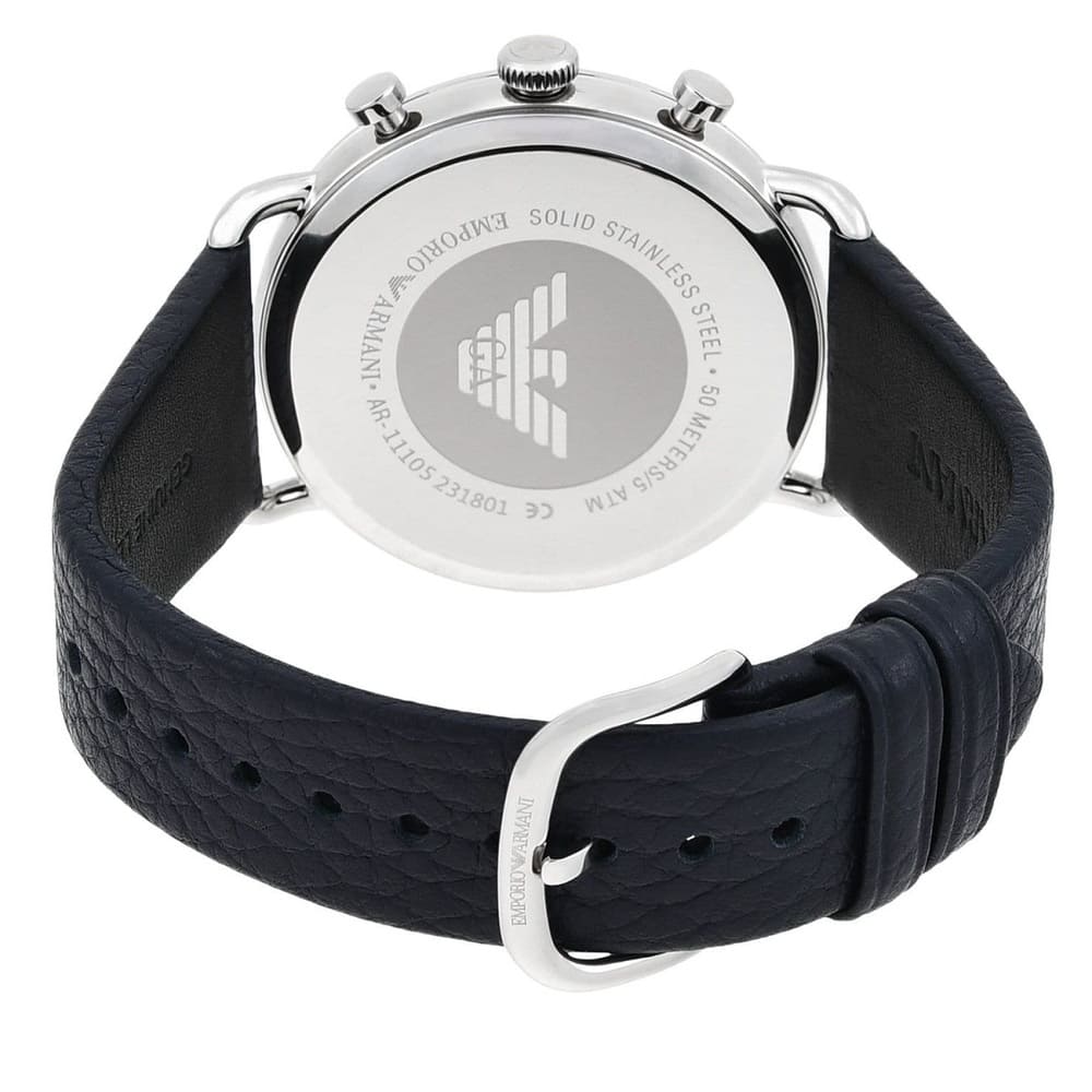 Emporio Armani Aviator AR11105 43mm Men's Chronograph Watch – Blue & Blue Genuine Leather Strap