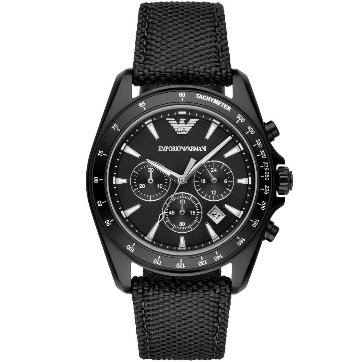 Emporio Armani Sigma AR6131 43mm Men's Chronograph Watch – Black & Black Textile Strap