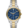 Emporio Armani Paolo AR11579 43mm Men's Chronograph Watch – Blue Textured & Two-Tone Stainless Steel Bracelet