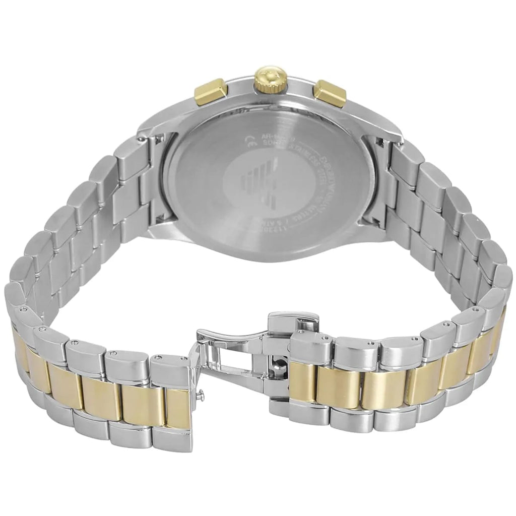 Emporio Armani Paolo AR11579 43mm Men's Chronograph Watch – Blue Textured & Two-Tone Stainless Steel Bracelet