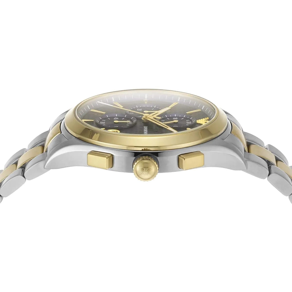 Emporio Armani Paolo AR11579 43mm Men's Chronograph Watch – Blue Textured & Two-Tone Stainless Steel Bracelet