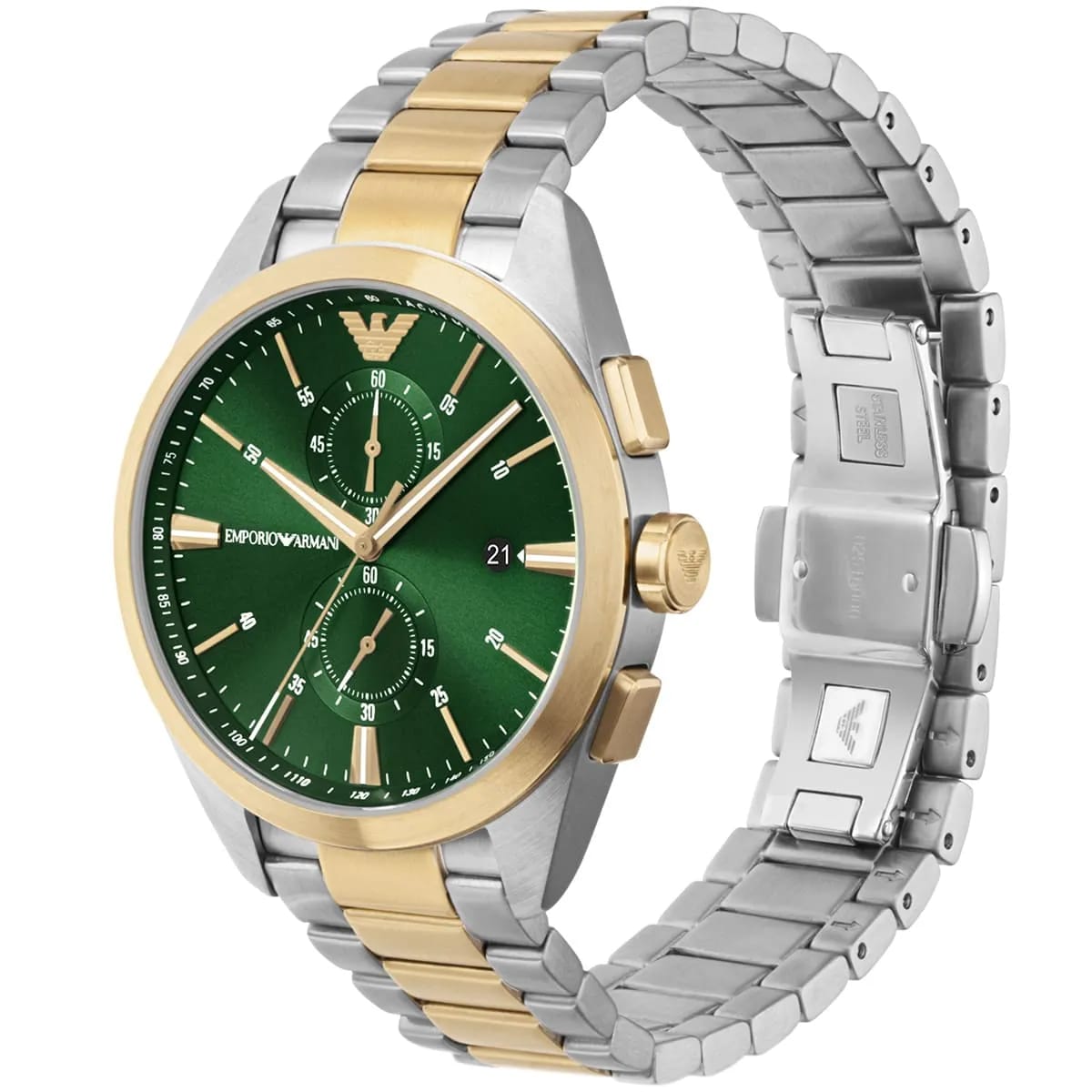 Emporio Armani Paolo AR11511 Men's Chronograph Watch – Green Sunray & Green Stainless Steel Bracelet