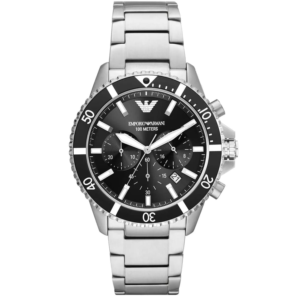 Emporio Armani Diver AR11360 Men's Chronograph Watch – Black & Black Stainless Steel Bracelet